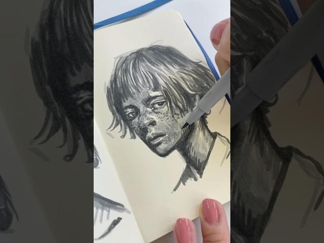 Draw with me | daily 20min portrait sketch #portraitdrawing #brushpen #drawing #sketchbook #dailyart