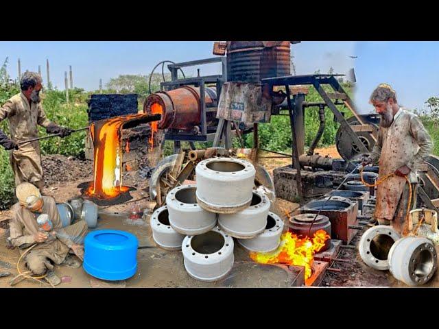 How We Made Brake Drums for Semi Truck from Cast iron Scrap || Mass Production process of Brake Drum