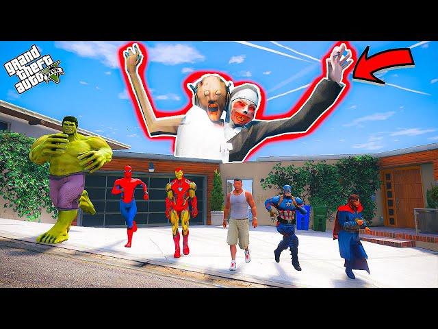 Granny and Evil Nun Combine Together vs Franklin & Avengers Fight For save GTA 5 | GTAV Avengers