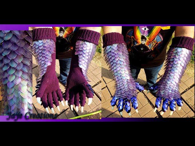 FOR SALE - Holographic Dragon Scales on Dark Purple Claw Gauntlets - JayeCreations