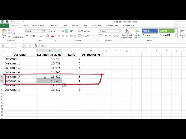 Unique Rank in Excel - Combining Rank and CountIF