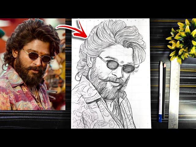 Pushpa 2 Allu Arjun Drawing Outline, Allu Arjun Face Drawing, Step By Step Tutorial With Grid Method