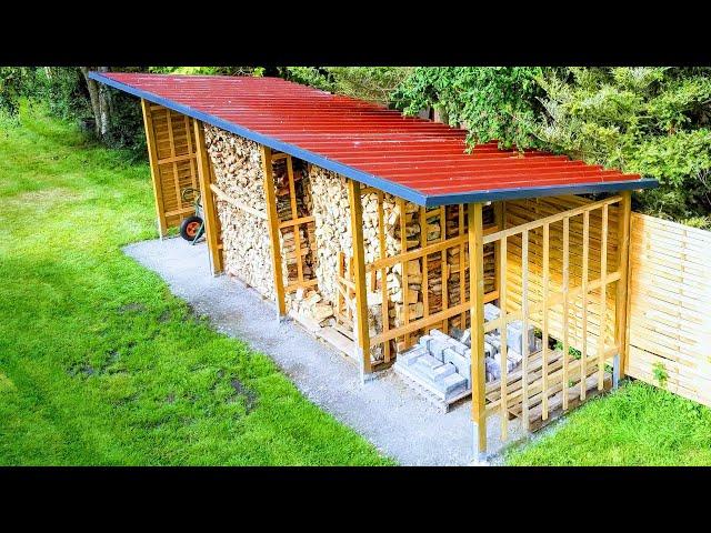 BUILDING FIREWOOD STORAGE IN DETAIL |SIMPLE+QUICK SHED RACK+ROOF |DIY OUTDOOR COVERED WOODSTORE IDEA