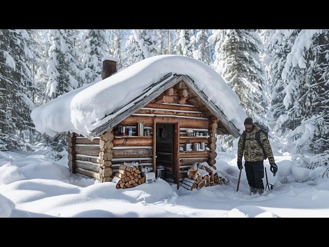 OFF GRID CABIN in the WINTER WOODS | ABANDONED HUNTER'S LOG CABIN