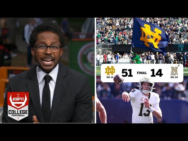 ESPN reacts to Riley Leonard, Jeremiyah Love lead No. 12 Notre Dame to rout against Navy 51-14