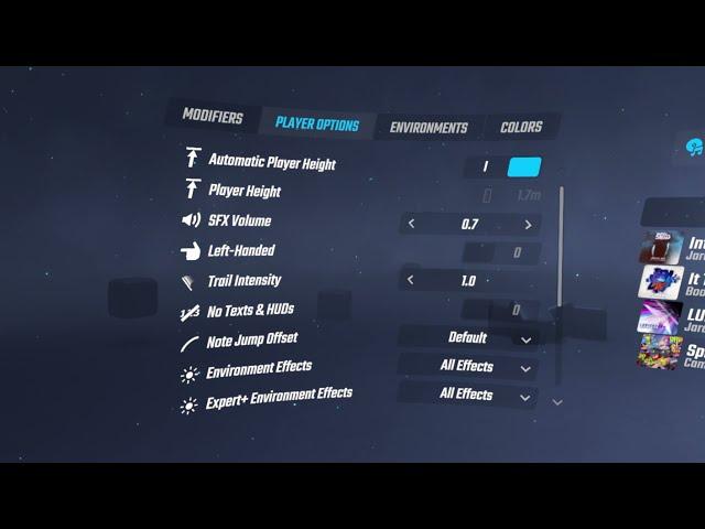 Beat Saber, Adjust Settings