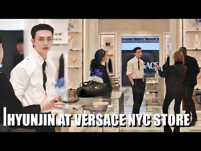 CRAZY! Hyunjin Stray Kids appearance at the Versace store in New York City today.