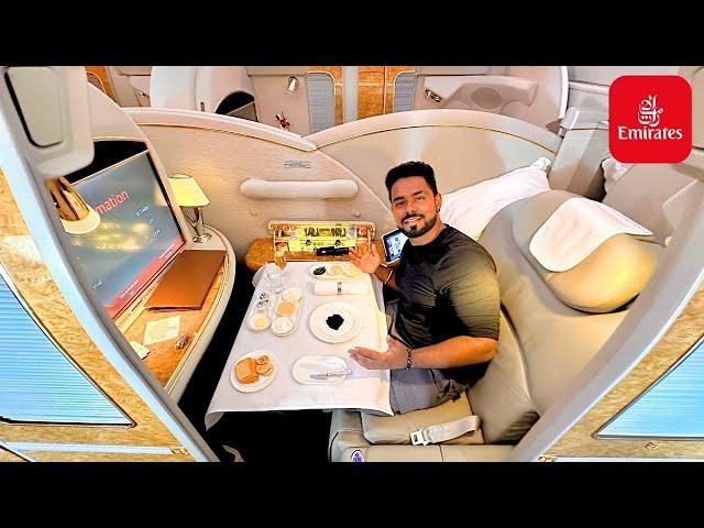 The Complete EMIRATES A380 FIRST CLASS Experience with LUXURY DINING |