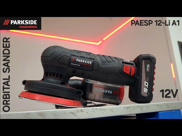 Parkside Performance cordless eccentric sander PAESP 12-Li A1. Copies Bosch GEX 12V-125