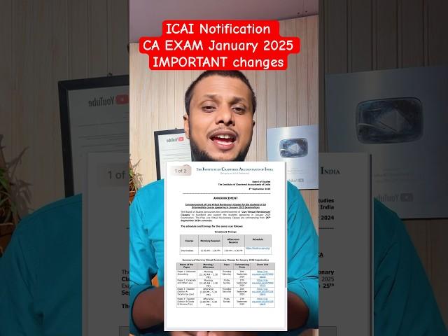 ICAI Notification CA EXAM January 2025 IMPORTANT changes