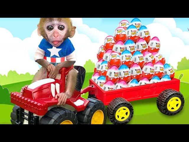 Baby Monkey Chu Chu go shopping toy rainbow Eggs and eats candy with Puppies