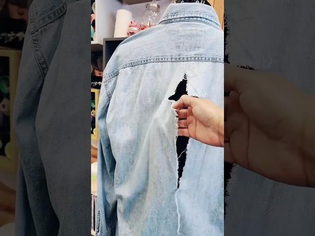 Patching a HUGE hole on a vintage Levi's shirt. We got a save it"#patchingjeans #vintage #Levi's
