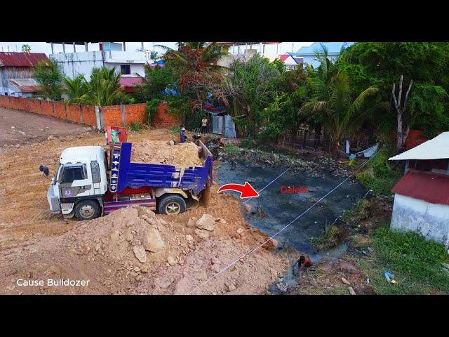 Today update!! 99% complete process delete pond by dozer D31 pour soil with many dump truck 5T