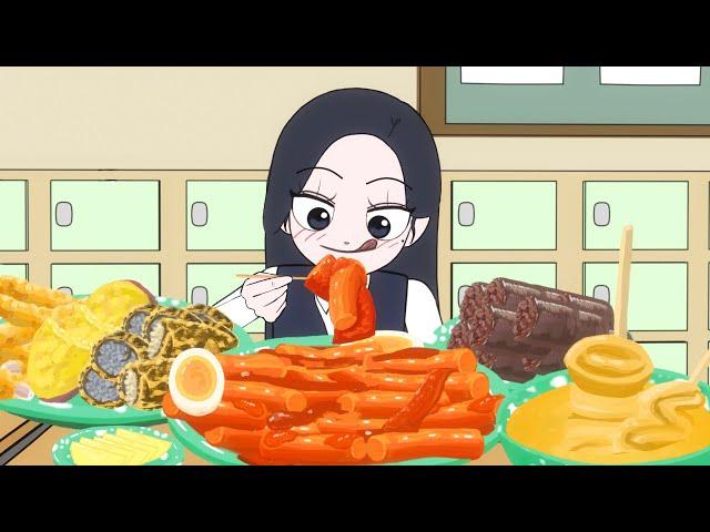 Sneaky Tteokbokki Mukbang in Class | Animation ASMR