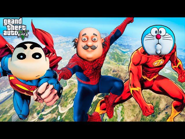 GTA V : Shinchan Doraemon Motu Become Superman SpiderMan Flash - MAHI GAME ZONE