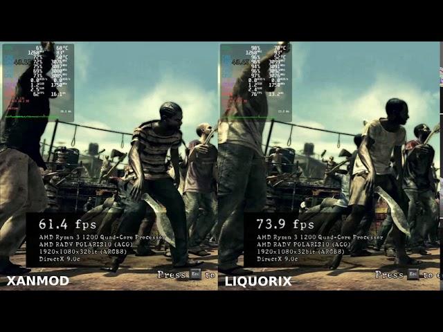 Resident Evil 5 WINE/DXVK - Liquorix Vs Xanmod Kernel Benchmark