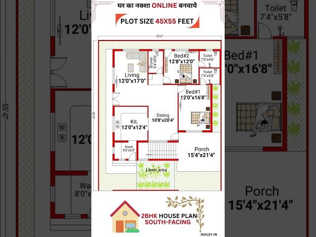 45 x 55 Home Plan | South Facing Home | 2Bhk #houzy