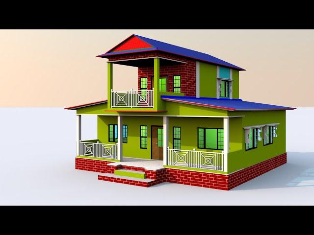 New Style Tin Shade Home Design | Village House Design #premshomeplan #tinsethomeplan #3dhouseplan