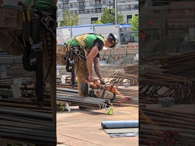 Cut Rebar With Gas Axe 