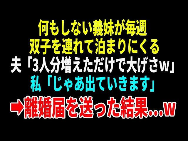 【スカッとする話】義妹が双子を連れて毎週泊まりに来る。妊婦の私「もう我慢の限界…」夫「3人分増えただけで大袈裟すぎw」私「じゃあ出て行きます」→離婚してやった結果【朗読】