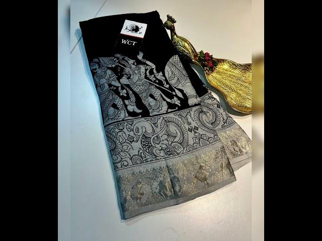 Satin floral degital printed n handloom printed 9 inch border kalamkari blouse sarees