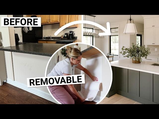 KITCHEN MAKEOVER *Renter-friendly island DIY & pendant lighting* 