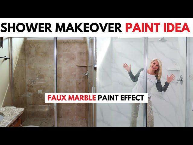 Paint Shower Tile to Look Like Marble (under $100)