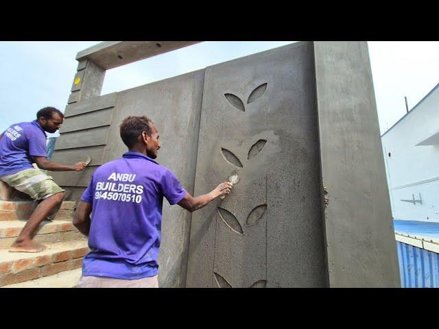 Wall Elevation Plastering_Techniques of Front Wall Design Border Accurate Plaster with Cement