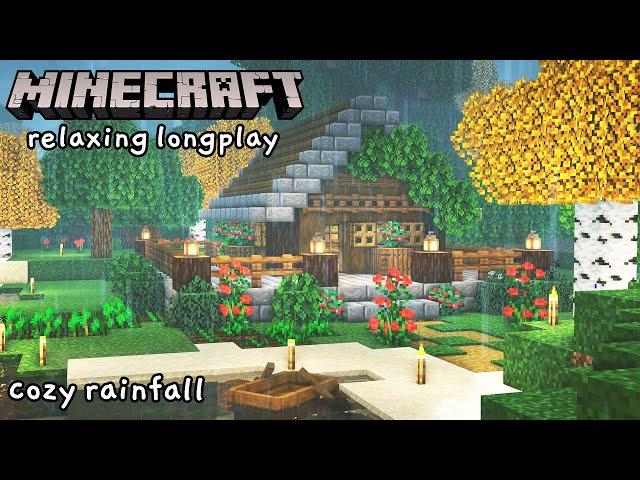 Minecraft Relaxing Longplay - Building a Cozy Cottage in the Rain (No Commentary)