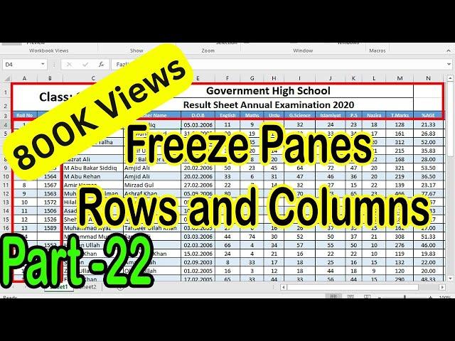 How to Freeze Multiple Rows and Columns in Excel using Freeze Panes Part 22