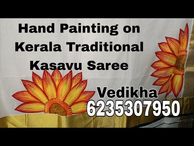 Hand Painting on Kerala Traditional Kasavu Saree | Onam Special Kuthampully Saree