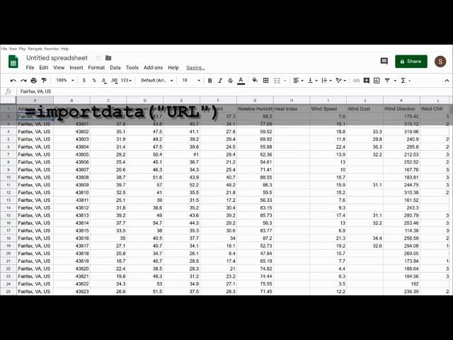 How can I load historical weather data into Google Sheets?