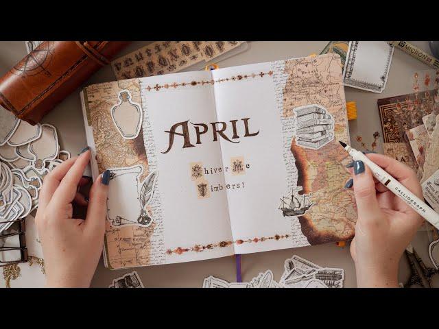 April 2024 Bullet Journal  Vintage Pirate/Sailing Theme | Plan With Me | Mystery Journal