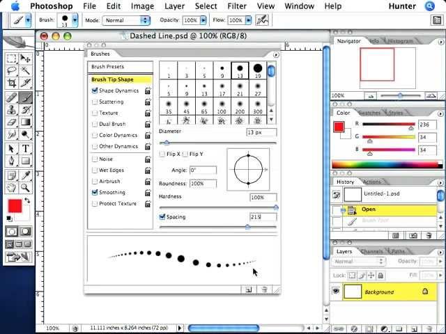 Photoshop — Creating a Perfectly Straight and Spaced Dashed Line