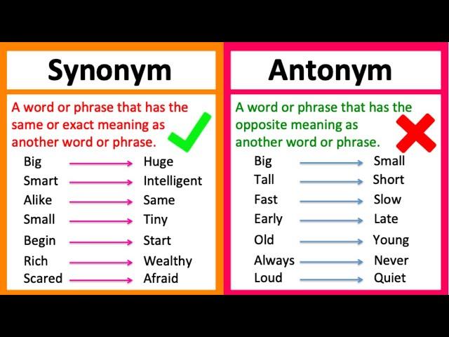 SYNONYM vs ANTONYM  | What's the difference? | Learn with examples