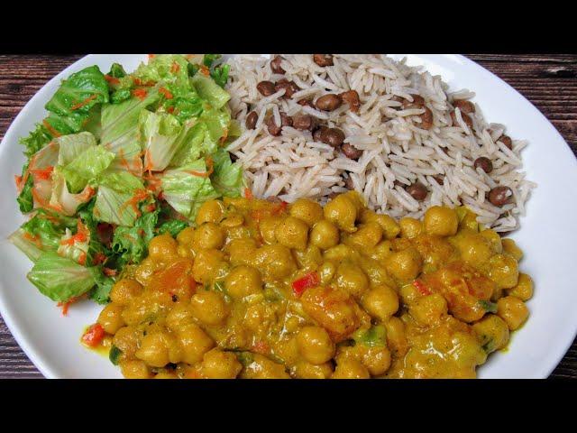 Oil free Coconut Curry Chickpeas & Pumpkin || Rice And Gungo Peas