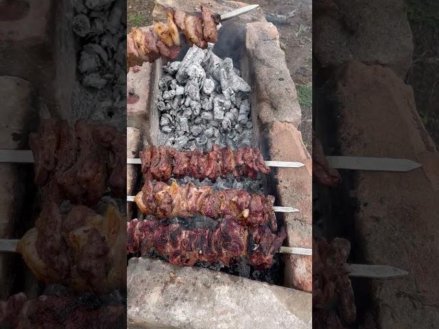 Домашний шашлык, шашлык на кирпичах, шашлык вкусный