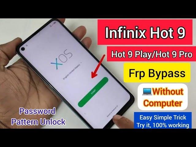 Infinix hot 9 frp bypass without computer and password pattern unlock easy way