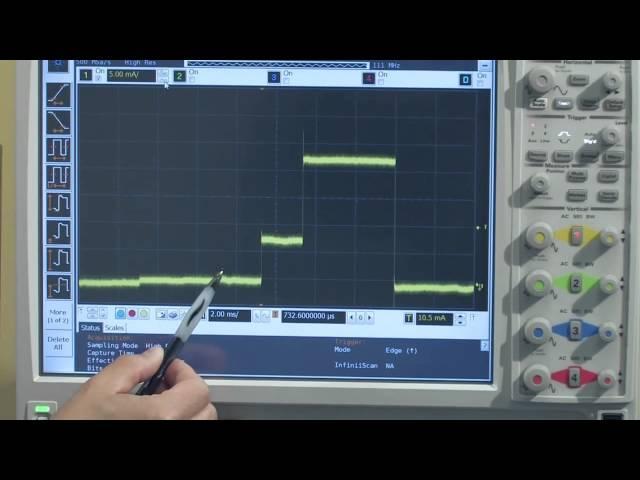 Current Probe W Oscilloscope Compared to Seamless Current Measurement on N6781A Source