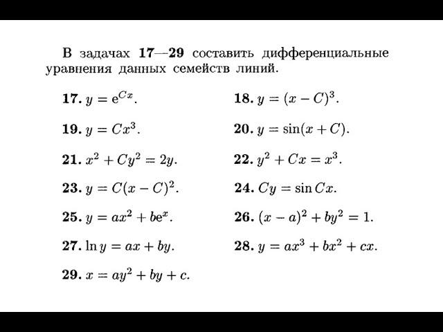 Составить дифференциальные уравнения семейств линий