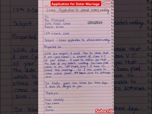 Application for sister marriage leave l leave application for marriage