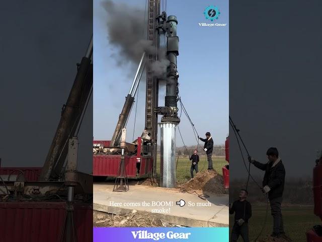 This GIANT Earth Nail Gun is WILD!  So LOUD & SMOKY! #constructionlife #dieselpower #piledriver