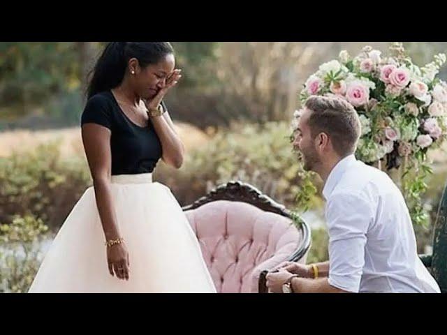 "She cried"Best engagement moments. Interracial couples in love.