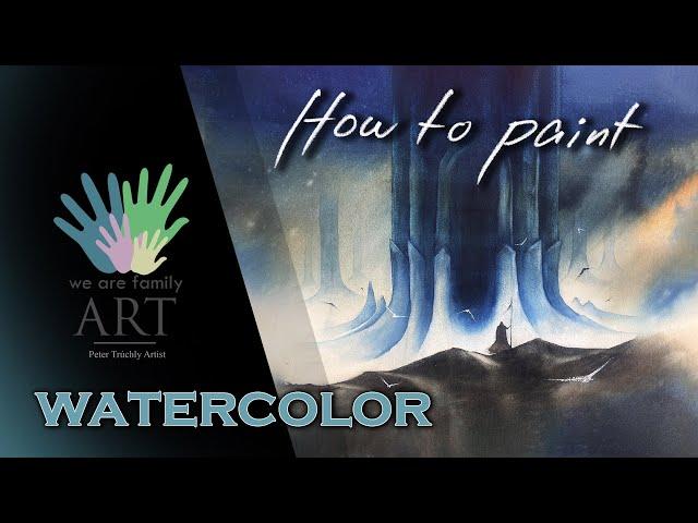 How to paint dark fantasy watercolor landscape illustration