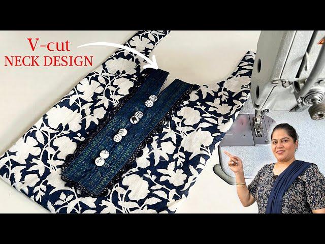 Trending v-cut neck design | V cut placket neck design | Beautiful neck design |