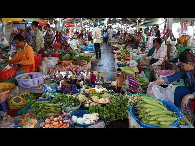 Cambodian Food Market Tours - Daily Lifestyle & Activities of Vendors Selling Food In Town Market