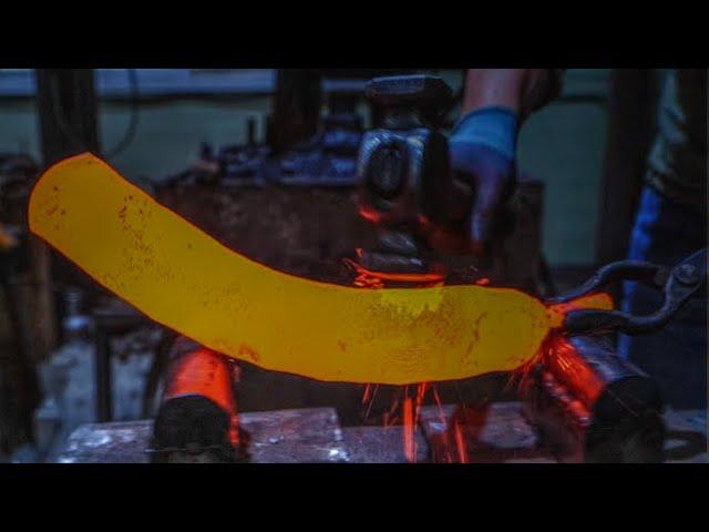 The process of making a karambit with 1 million layers of Damascus steel. Knife maker