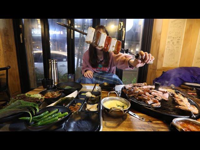 KBBQ Mukbang! Furnace and Cauldron Lid Pork Belly, Pork Jowl, Skewers Korean Eating Show