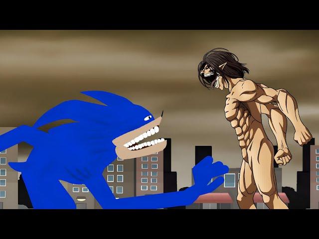 SHİN SONİC TAPES VS ATTACK ON TİTAN(EREN YEAGER) DRAWİNG CARTOONS 2 ANİMATION