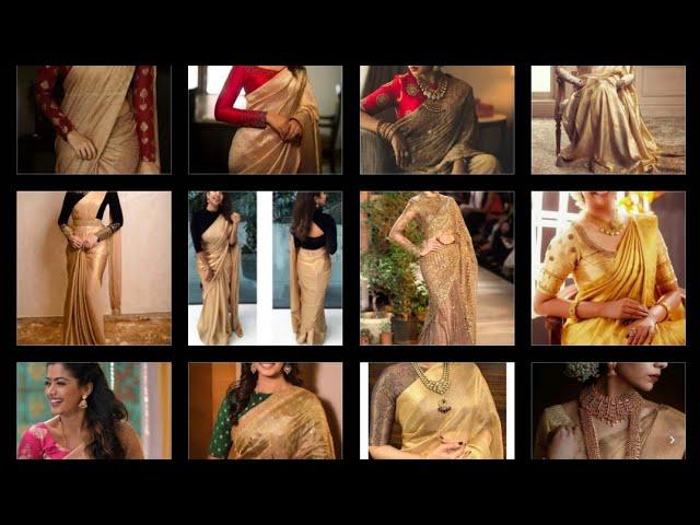 Beautiful Golden color saree images | Golden saree with matching blouse | new model Golden sarees